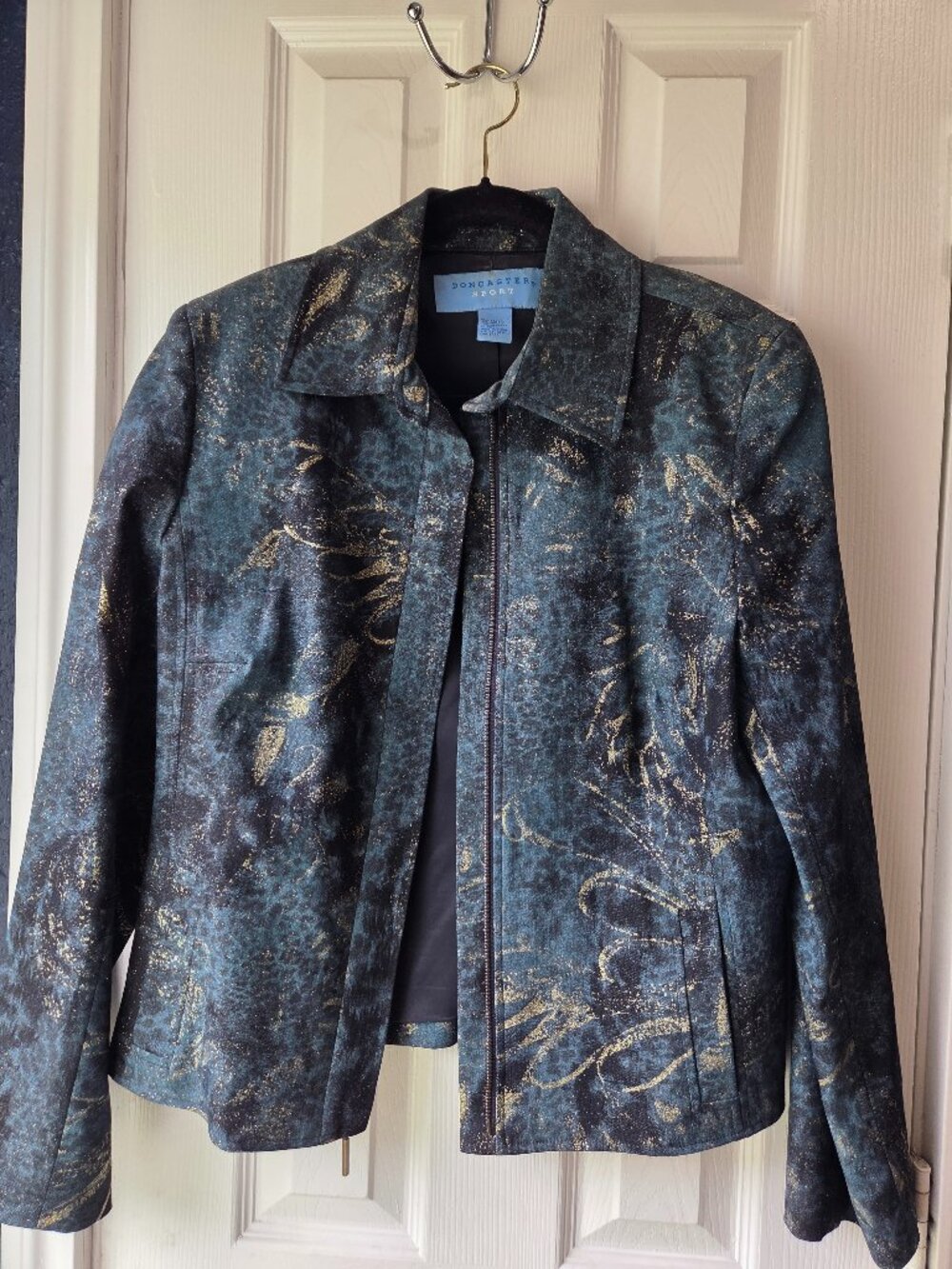 Doncaster Jacket Women's 14 Black Gold Zip Up Embellished Metallic Accents